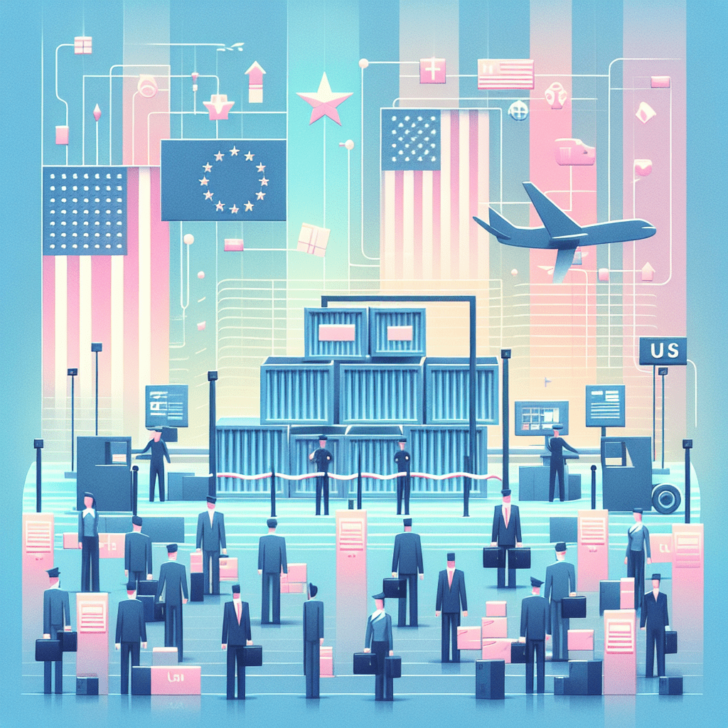 EU Customs Compliance visual featuring paperwork, tariff codes, and cross-border shipping illustrating US sellers' top 5 mistakes.