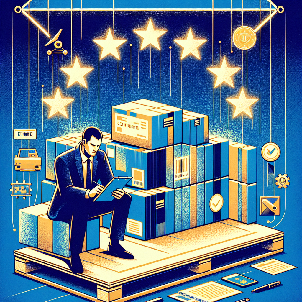 Illustration of EU Responsible Person overseeing customs documentation to expedite border clearance for imports into the European Union.