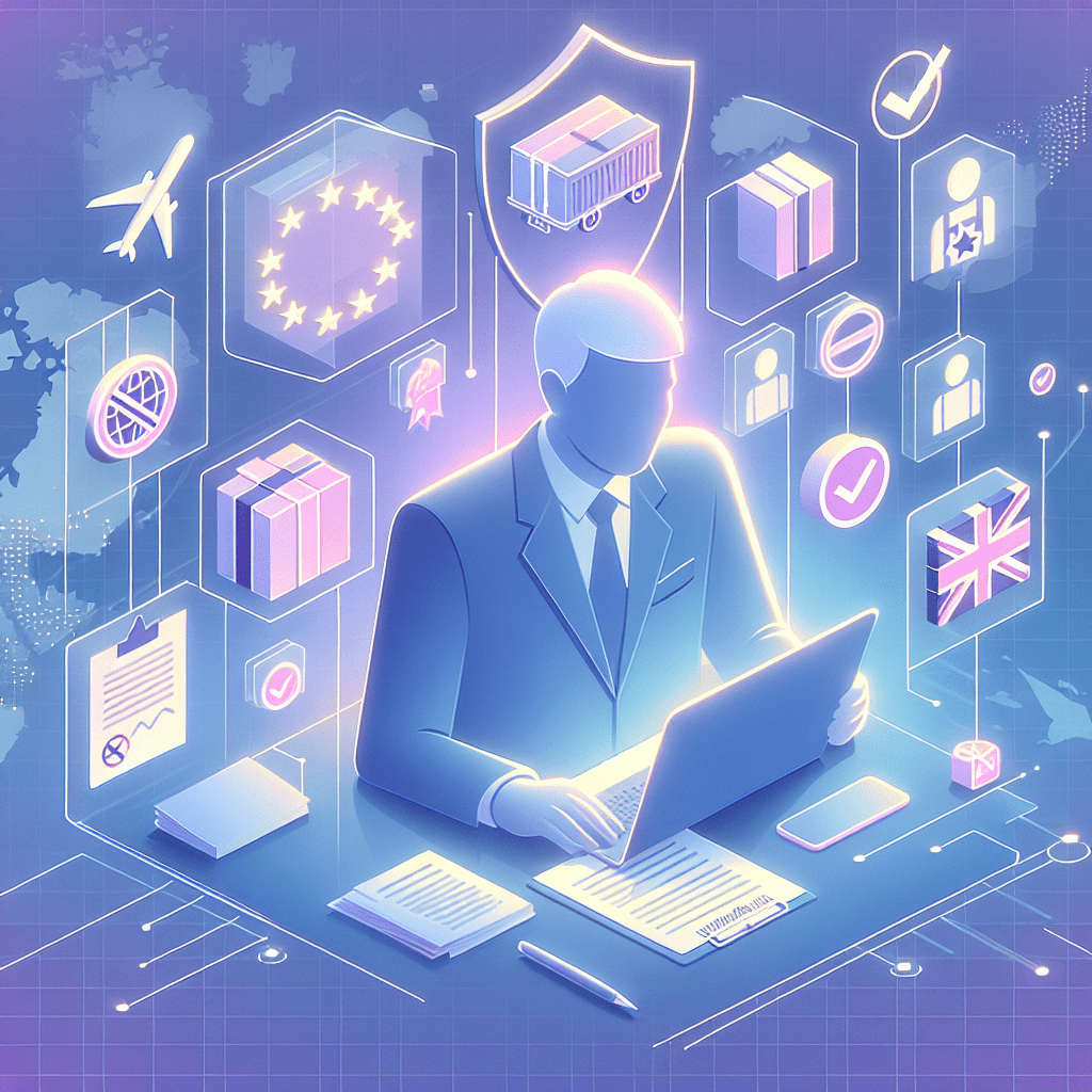 Illustration of UK seller reviewing EU Responsible Person Rules for compliant product export under GPSR regulations into the EU market.