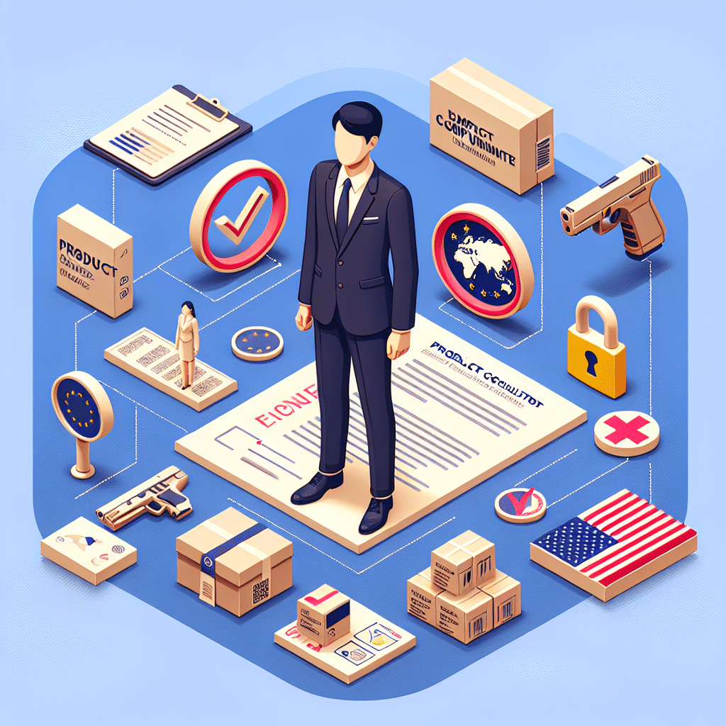 Illustration of EU Responsible Person Compliance showing packaging, paperwork, and an EU consultant ensuring regulatory readiness.