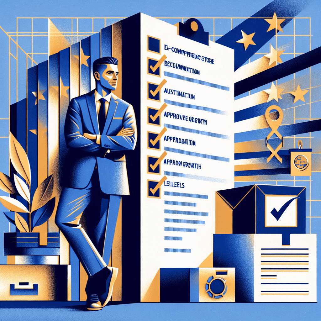 Illustration depicting an EU Responsible Person overseeing Shopify store compliance with GPSR and product safety documentation