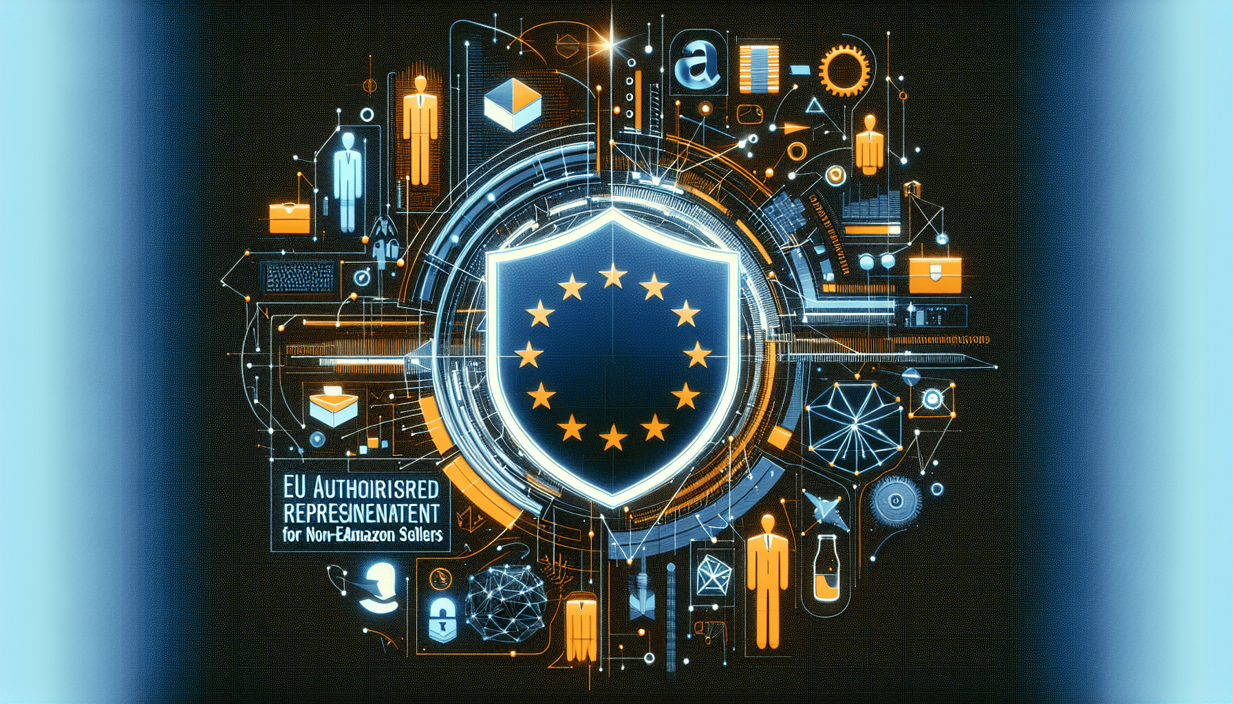 Graphic illustrating Amazon seller navigating EU product regulations with a compliance checklist and EU flag overlay.