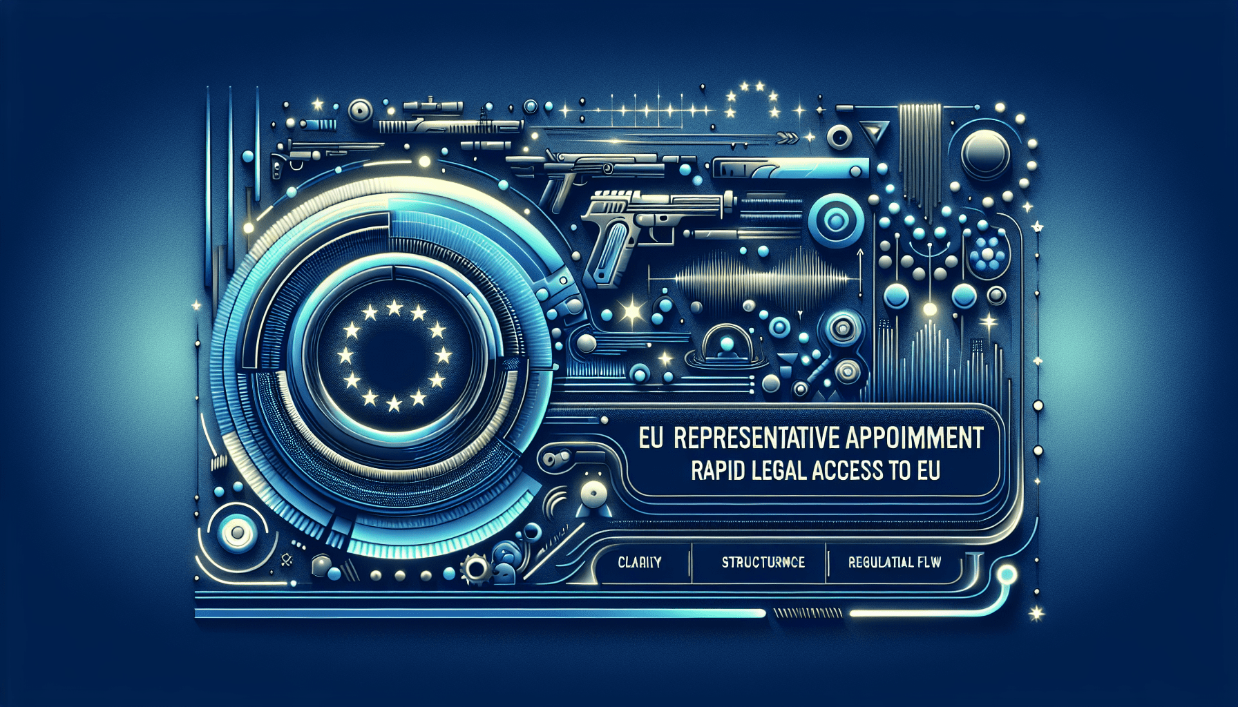 Explainer image showing legal appointment process of an EU Representative with documents, clock, and digital dashboard showing deadlines.