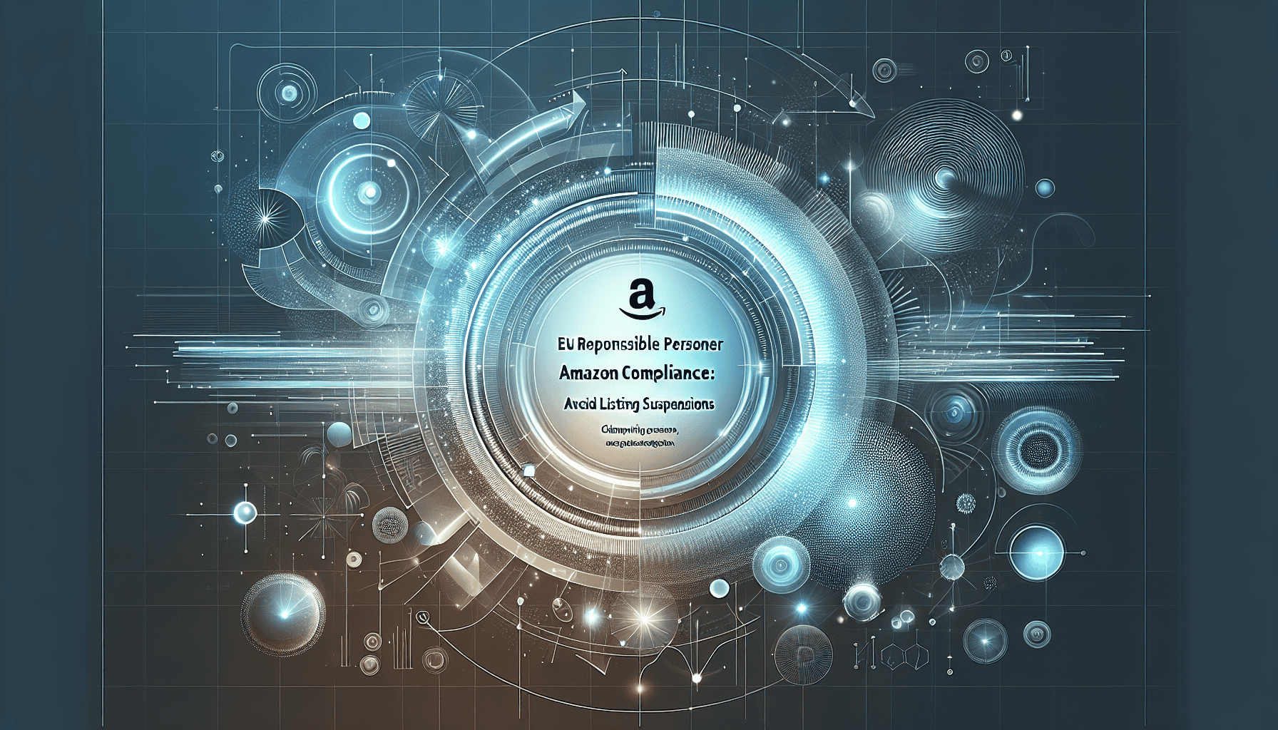 Illustration of Amazon listing with EU compliance icons, warning signs for suspension, and resolution checkmarks, visualizing timely action.