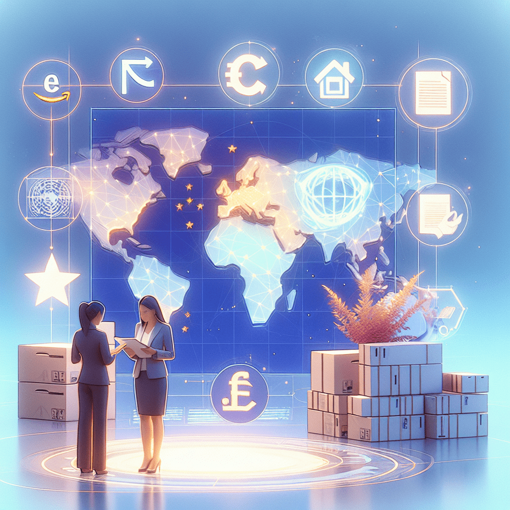 EU Amazon FBA Compliance 2025 visual showing global sellers learning about EU rules, checklist and Responsible Person consultation scene.