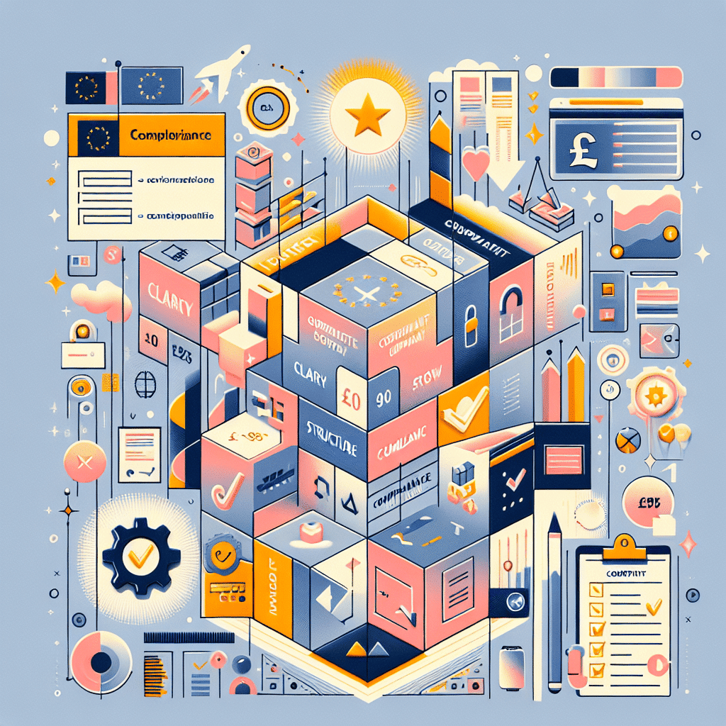 A flat-lay showing EU Responsible Person Onboarding essentials including compliance documents, £195 tag, and marketplace icons.
