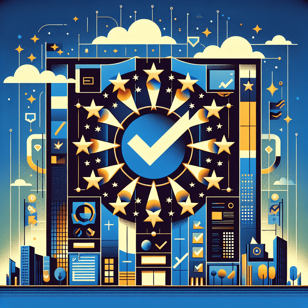 Illustration showing a Shopify storefront with EU compliance symbols, highlighting legal documents, product labeling, and 2025 regulatory risks.