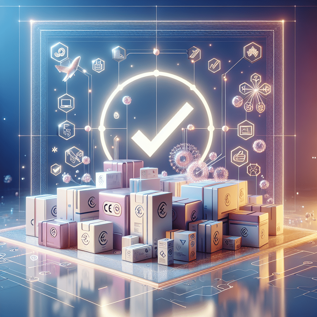 CE Marking Basics: Product packages with CE compliance and EU regulatory indicators for non-EU sellers in 2024
