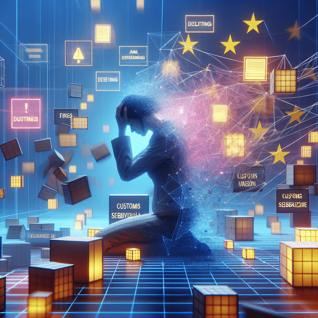 Non-Compliance Costs explained with visual elements showing EU penalties, product delisting, regulatory documents, and financial losses.