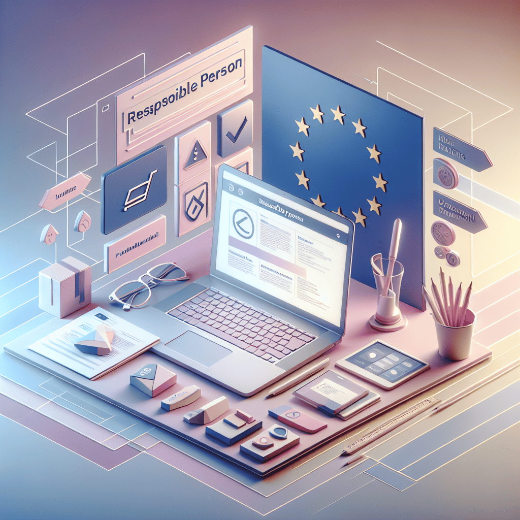 Amazon EU Compliance process showing steps to assign an EU Responsible Person for listings, packaging, and documentation.