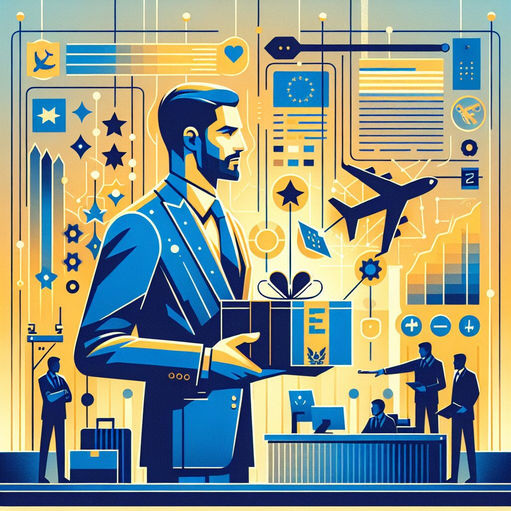 EU marketplace compliance visual showing certified product and customs officer reviewing CE documents at a border checkpoint.