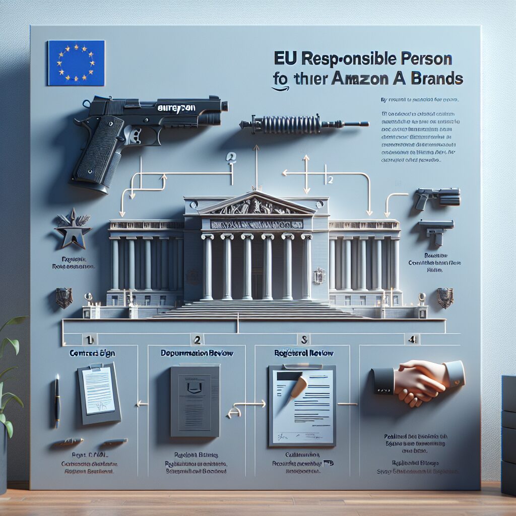 Step-by-step infographic showing the process of appointing an EU Responsible Person for Amazon FBA product compliance.