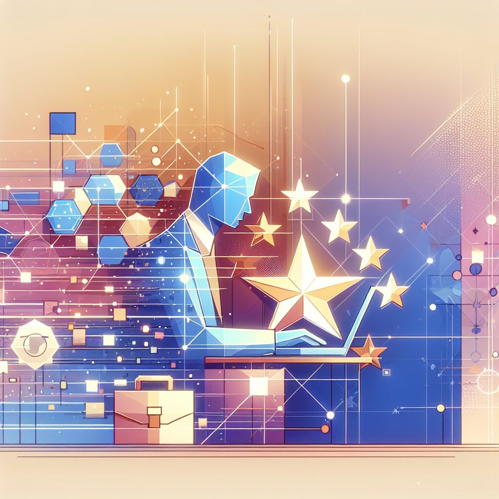 A modern business owner choosing a virtual EU Responsible Person service on a laptop, symbolizing EU compliance across borders.