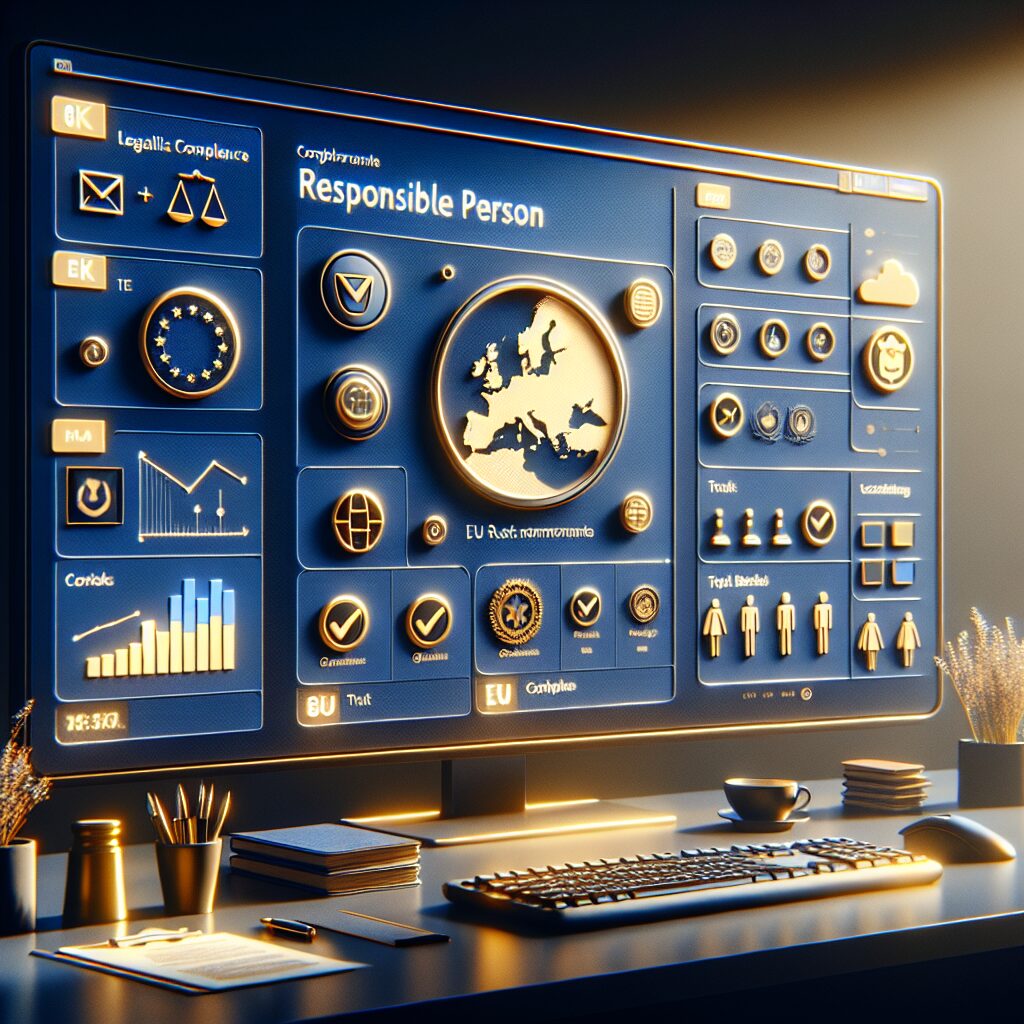 Comparison dashboard of top EU Responsible Person platforms showing features, checklists, and legal compliance badges