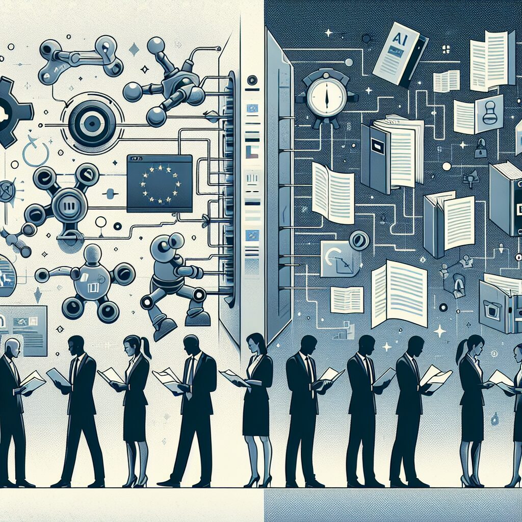 A visual split between automated EU compliance tools and legal experts reviewing paperwork, symbolizing eu compliance automation options