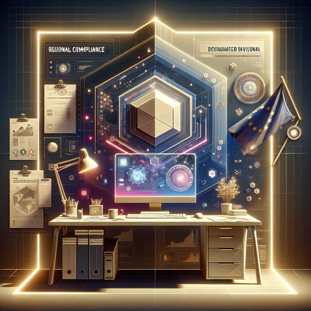 Laptop with Amazon FBA dashboard next to EU compliance paperwork illustrating EU Responsible Person process for sellers.