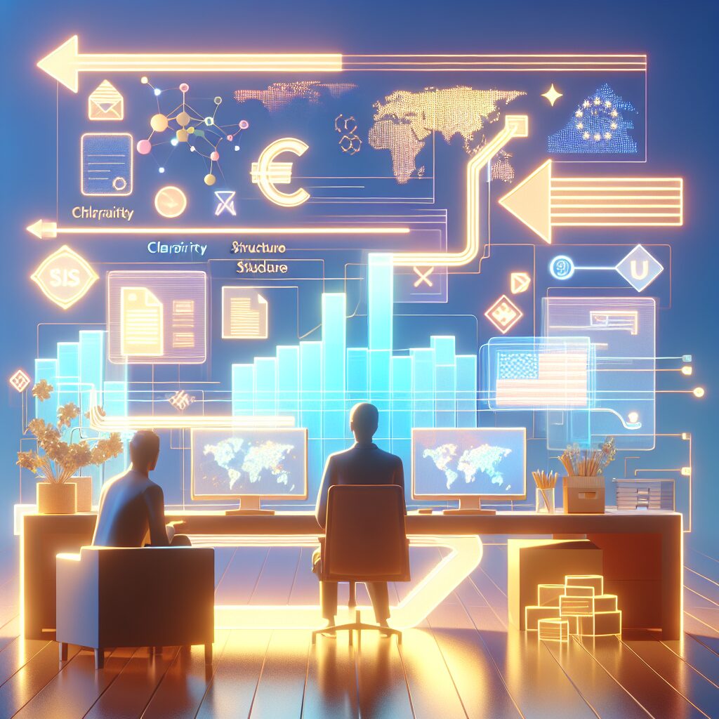 An e-commerce founder viewing US and UK product listings with arrows toward EU map and compliance icons, representing EU Responsible Person role