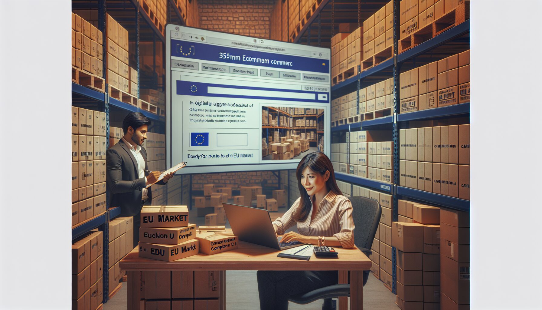 An ecommerce seller prepares packages for the EU market after digital compliance with an EU Responsible Person.